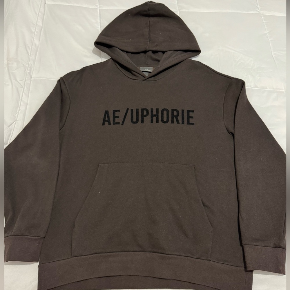 H&M Brown Hooded Sweatshirt with Black Lettering